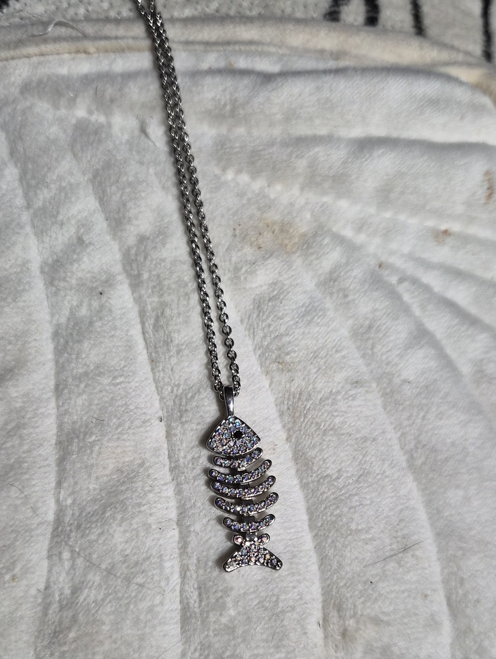Touchstone Crystal Silver Fishbone Pendant Necklace with Clear Crystals